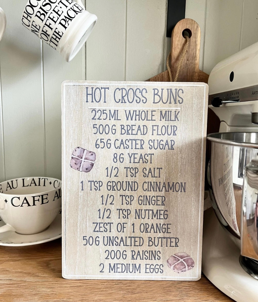 Hot Cross Bun Wooden Recipe Sign