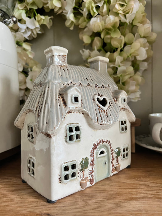 Large Cream Cottage Tea light Holder