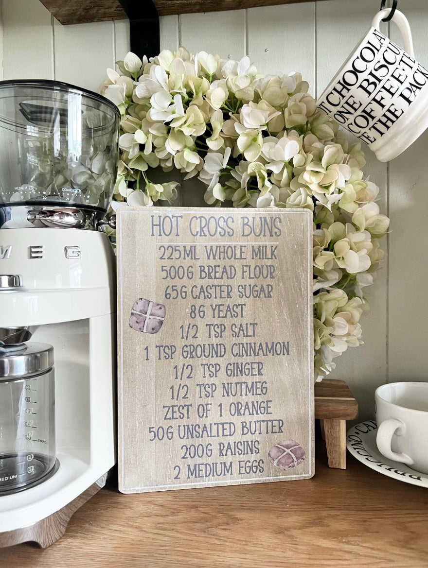 Hot Cross Bun Wooden Recipe Sign
