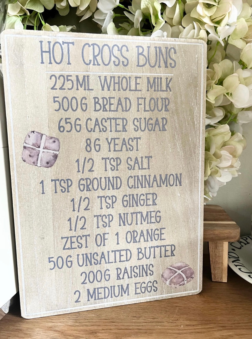 Hot Cross Bun Wooden Recipe Sign