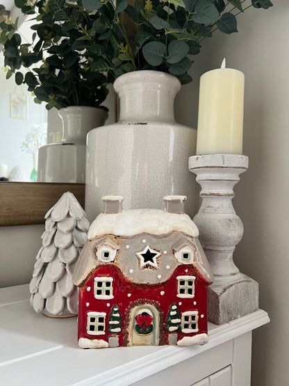 Large Christmas Cottage Tea Light Holder