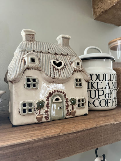 Large Cream Cottage Tea light Holder