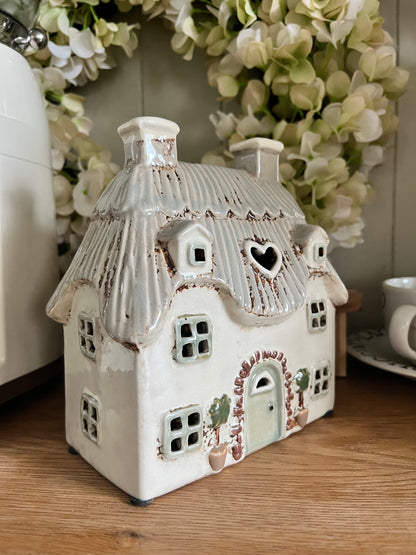 Large Cream Cottage Tea light Holder