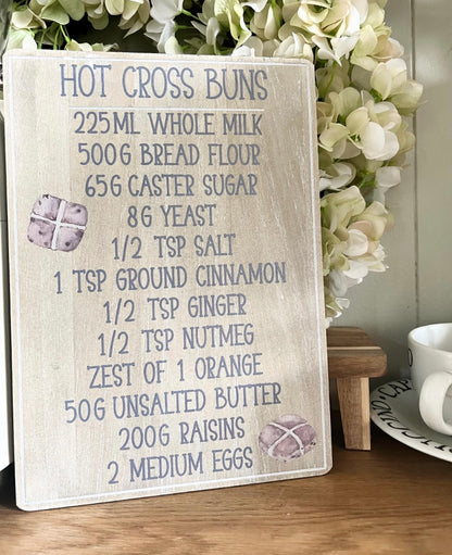 Hot Cross Bun Wooden Recipe Sign