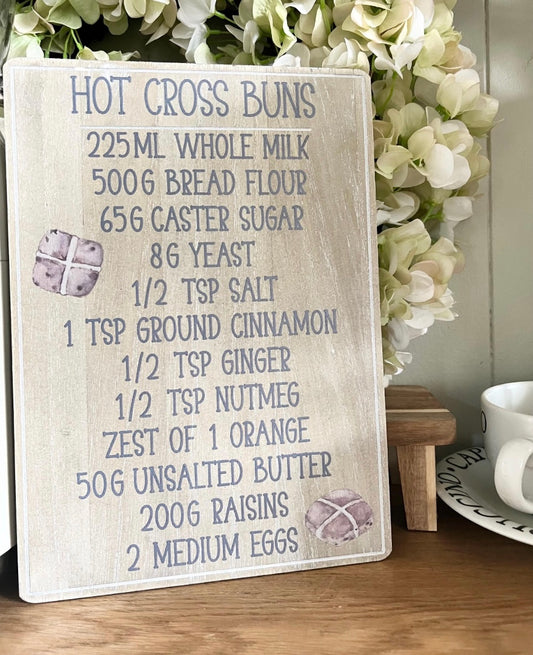 Hot Cross Bun Wooden Recipe Sign