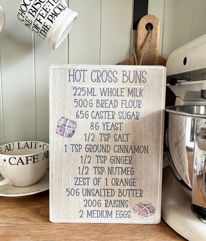 Hot Cross Bun Wooden Recipe Sign