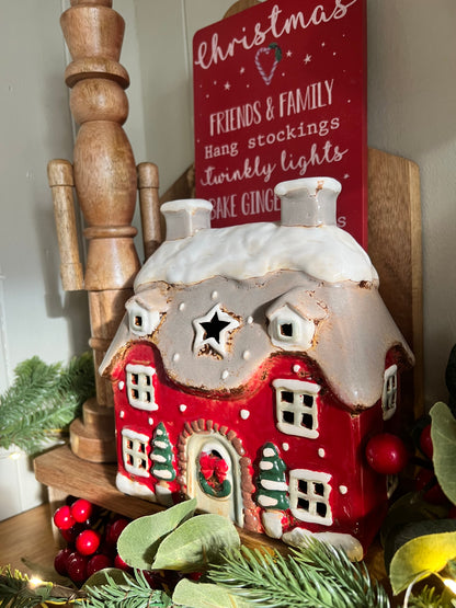 Large Christmas Cottage Tea Light Holder