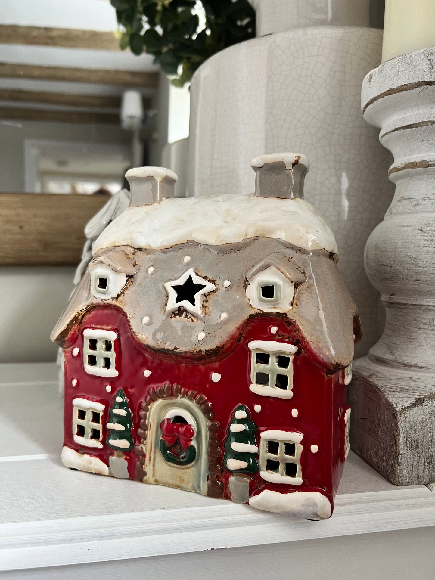 Large Christmas Cottage Tea Light Holder
