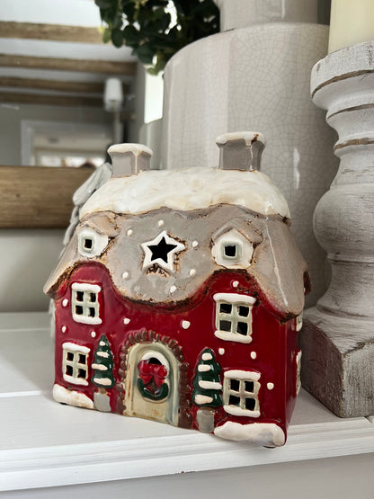 Large Christmas Cottage Tea Light Holder