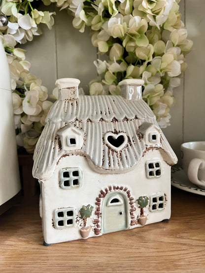Large Cream Cottage Tea light Holder