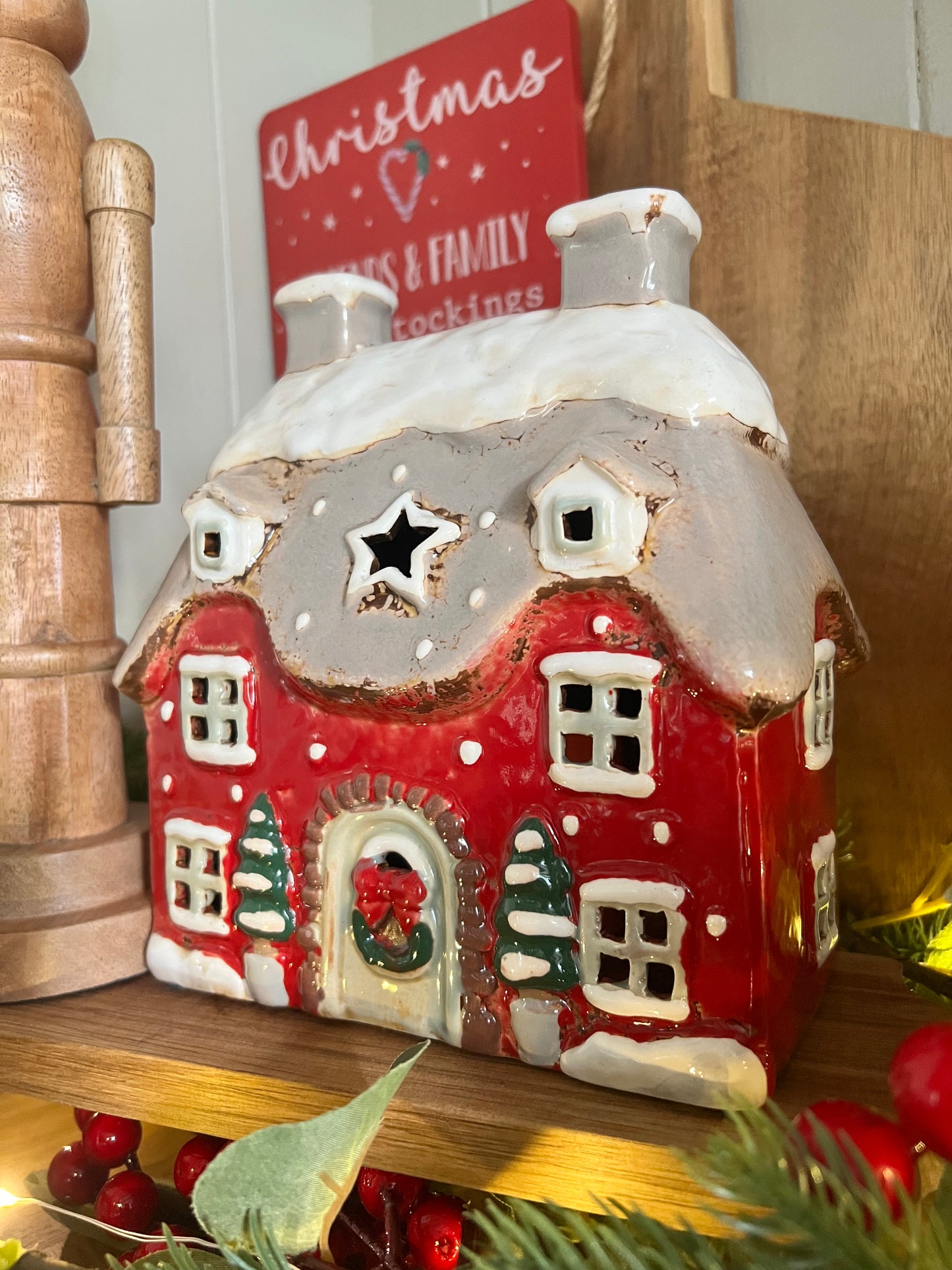 Large Christmas Cottage Tea Light Holder